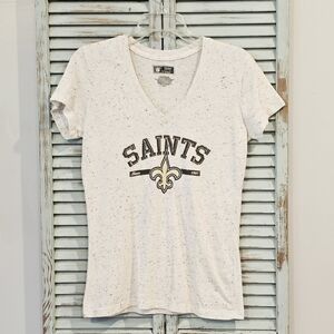 NEW ORLEANS SAINTS NFL Team Apparel Women L White Confetti Football V-Neck Tee